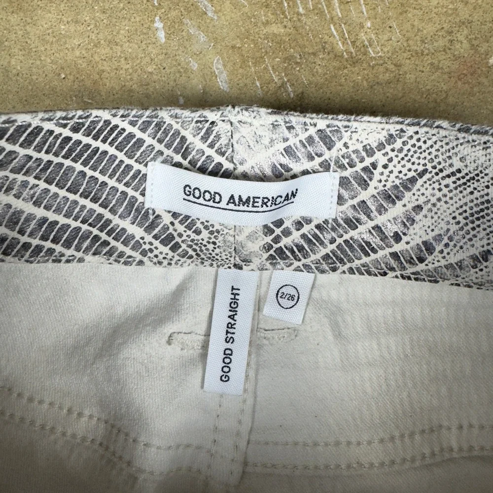 NWT Good American Snake Print Pants Women's‎ Size 2 Straight Leg Metallic Y2K